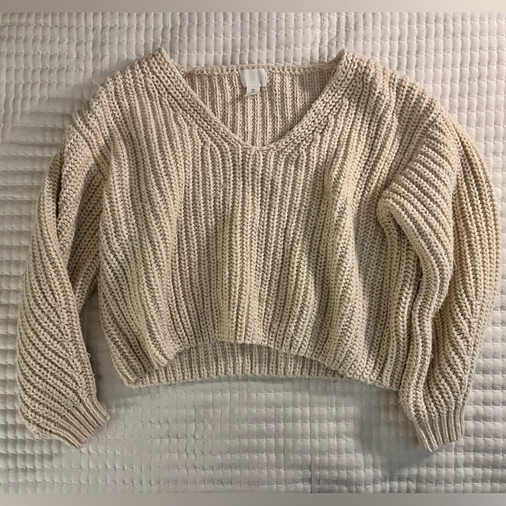 H&M Cream Ribbed Knit Sweater